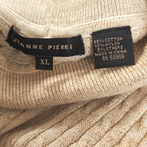 Jeanne Pierre Women’s Long Sleeve Cream & Gold Glitter Turtle Neck Sweater - XL - Picture 8 of 9